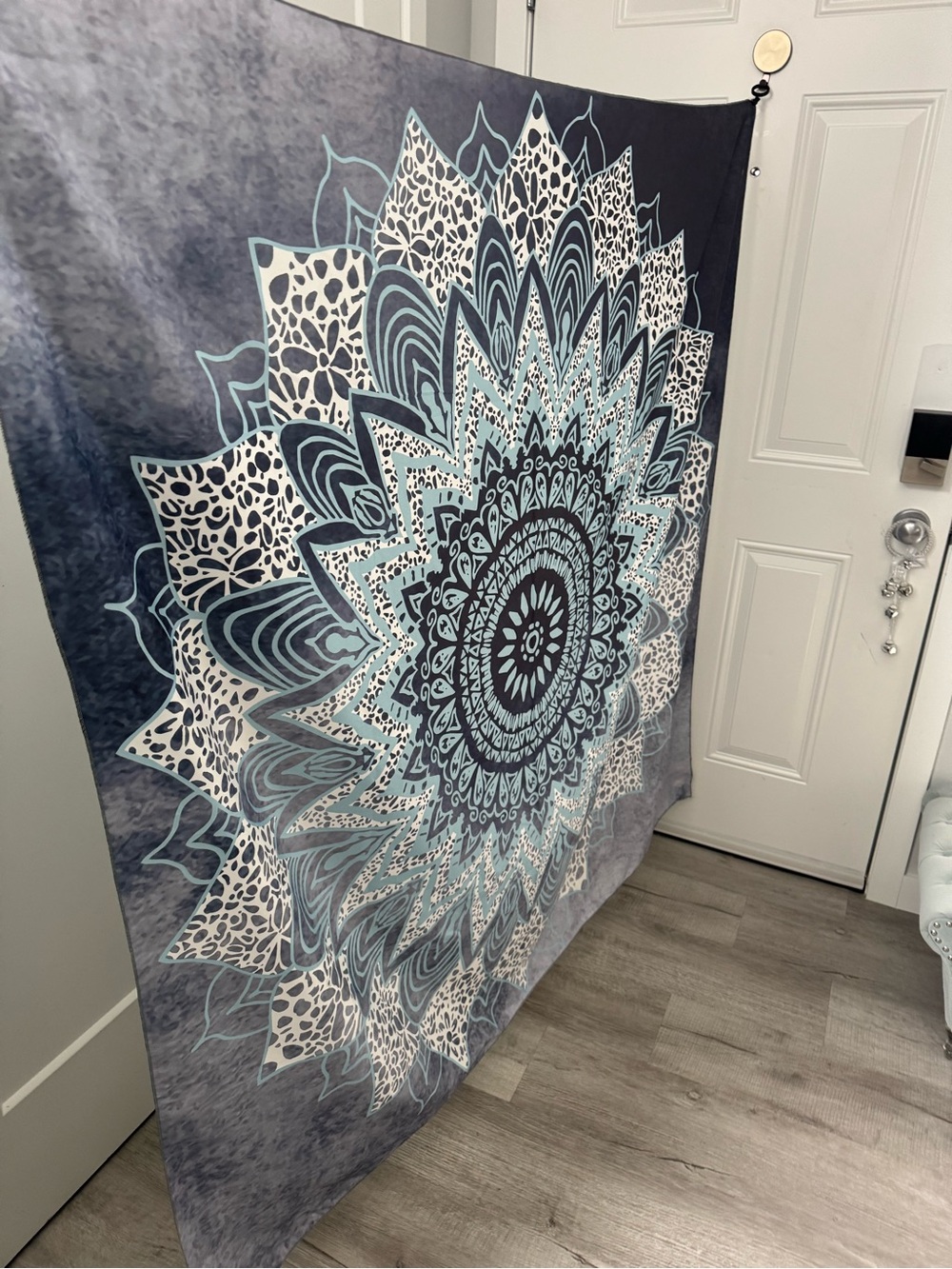 Blue Grey Mandala Wall Tapestry 57” x 57” Boho Wall Decor